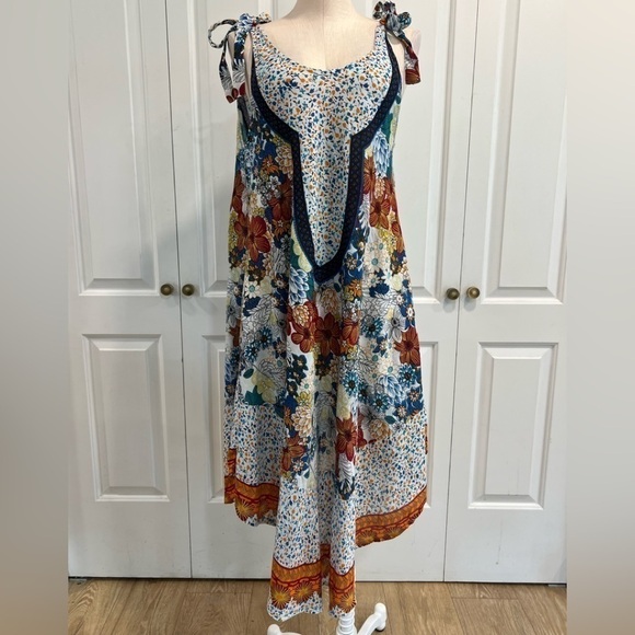 Seven Islands Rayon 1/4 Circle Multi Pattern Summer Dress With Shoulder Ties - Picture 2 of 12